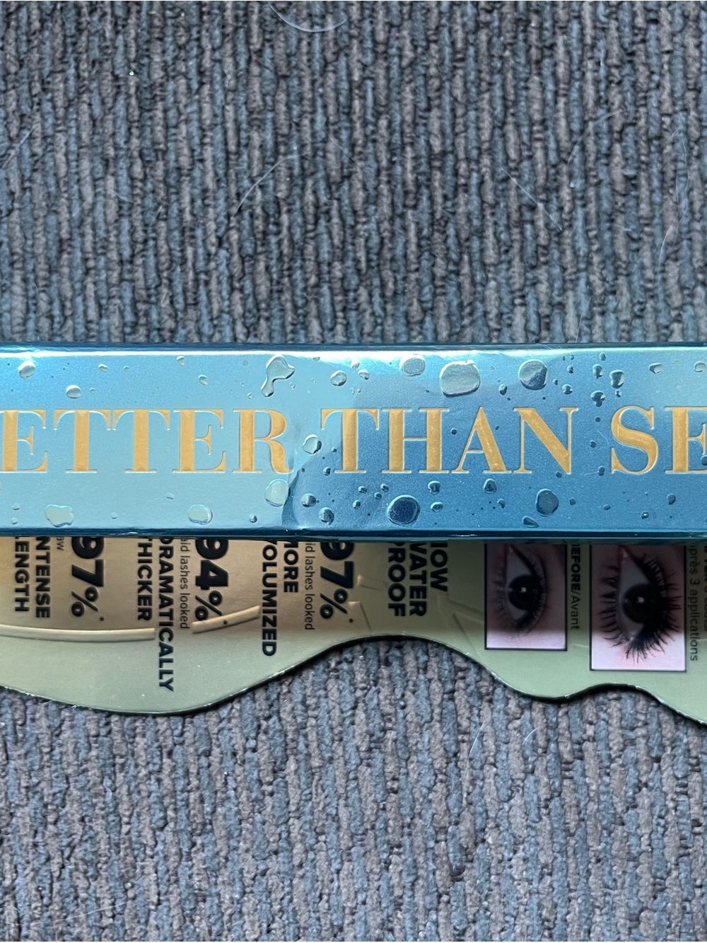 Too Faced Mascara Box in Cream and Light Blue
